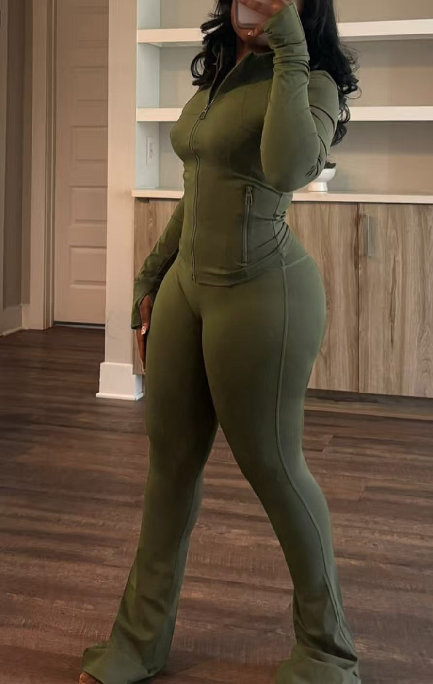 2025 Amazon, Europe, America, spring and summer cross-border sports and leisure women's clothing, sexy tight-fitting long-sleeved micro-speaker two-piece set