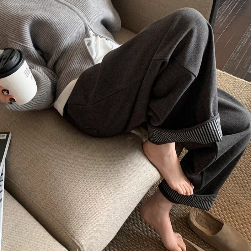 Cheongdam-dong Oni herringbone pattern velvet flanged two wear random adjustment thickened woolen pants women