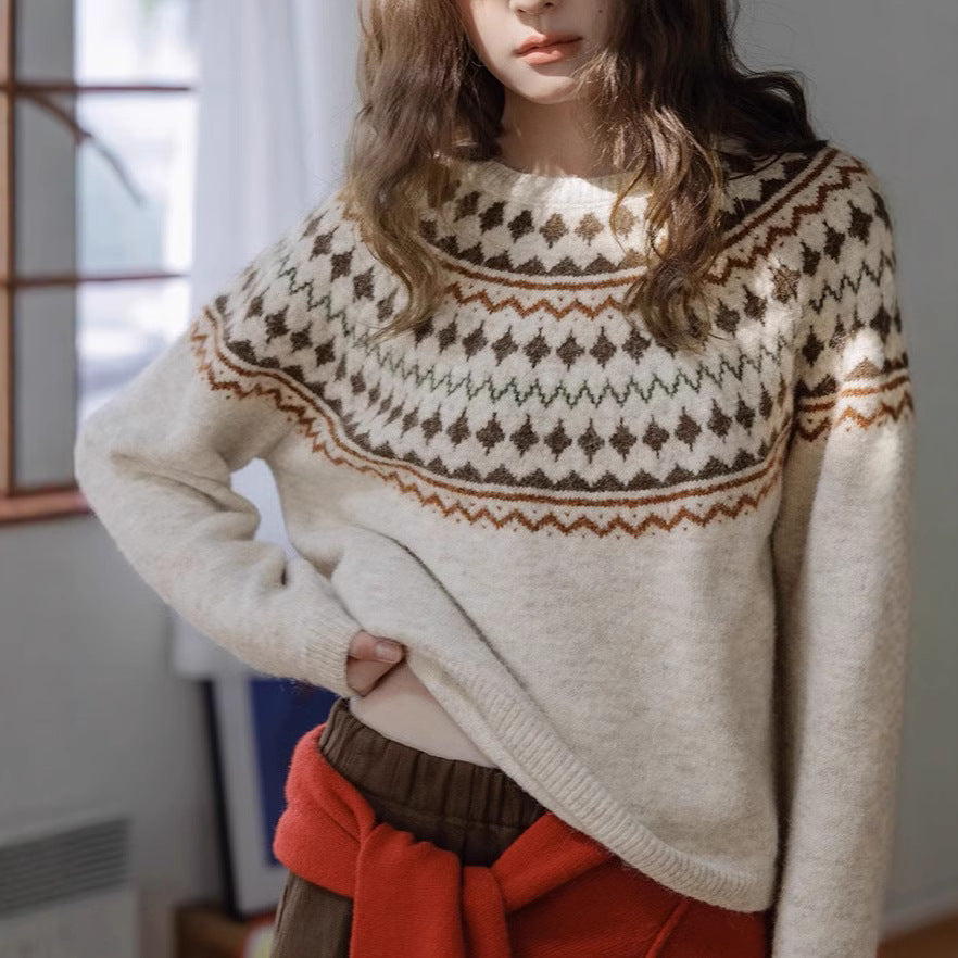Momolife Christmas vibe Fair Island soft waxy apricot knitted sweater casual 2024 autumn/winter women's sweater