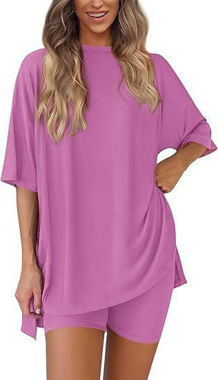 2025 summer new cross-border Europe, America, Amazon foreign trade fashion casual solid color loose women's pajama set