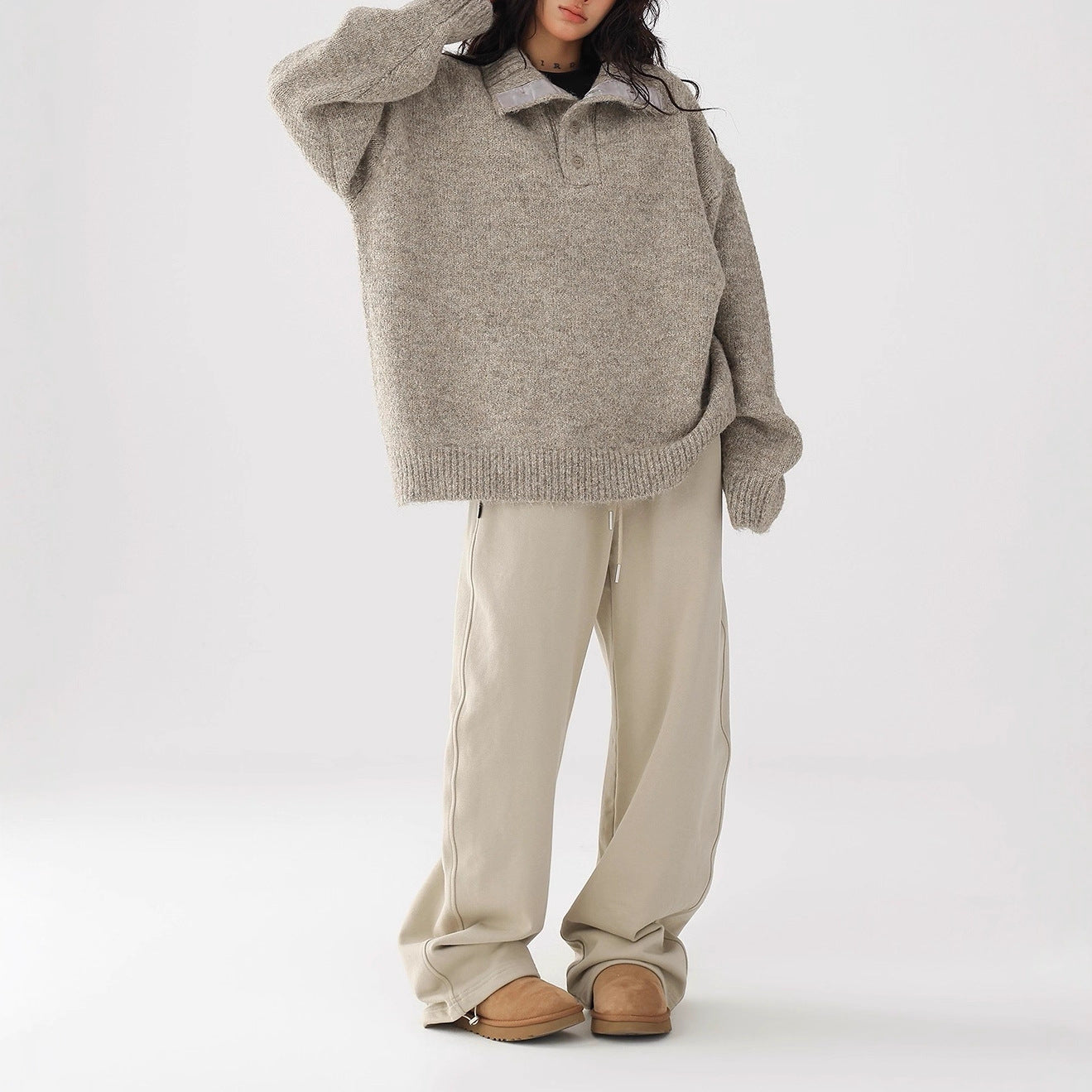 Acestudios simple button decoration soft waxy texture turtleneck sweater sweater pullover jacket tide