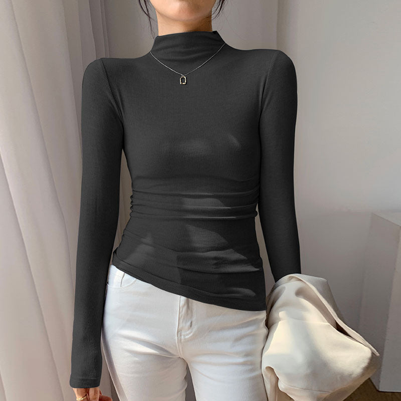 Beer collar semi-turtleneck bottoming shirt women's long-sleeved T-shirt 2026 autumn and winter new slim-fitting inner heating and warm top