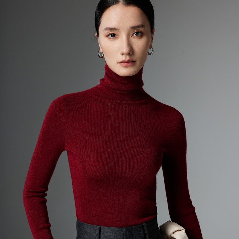 Yangtze yarn worsted wool sweater women's autumn and winter slim-fitting thin turtleneck sweater black premium inner knitted bottoming shirt