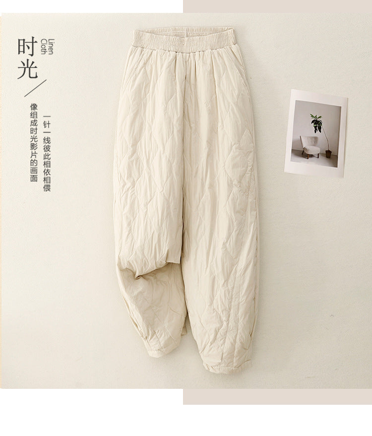 Real shot 2025 winter new high-waisted literary loose thickened trousers casual warm cotton trousers women's outer wear