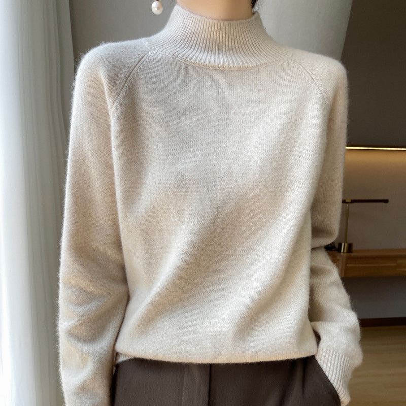Cashmere sweater women's 100 pure cashmere semi-turtleneck pullover 2025 new winter knitted bottoming shirt thickened