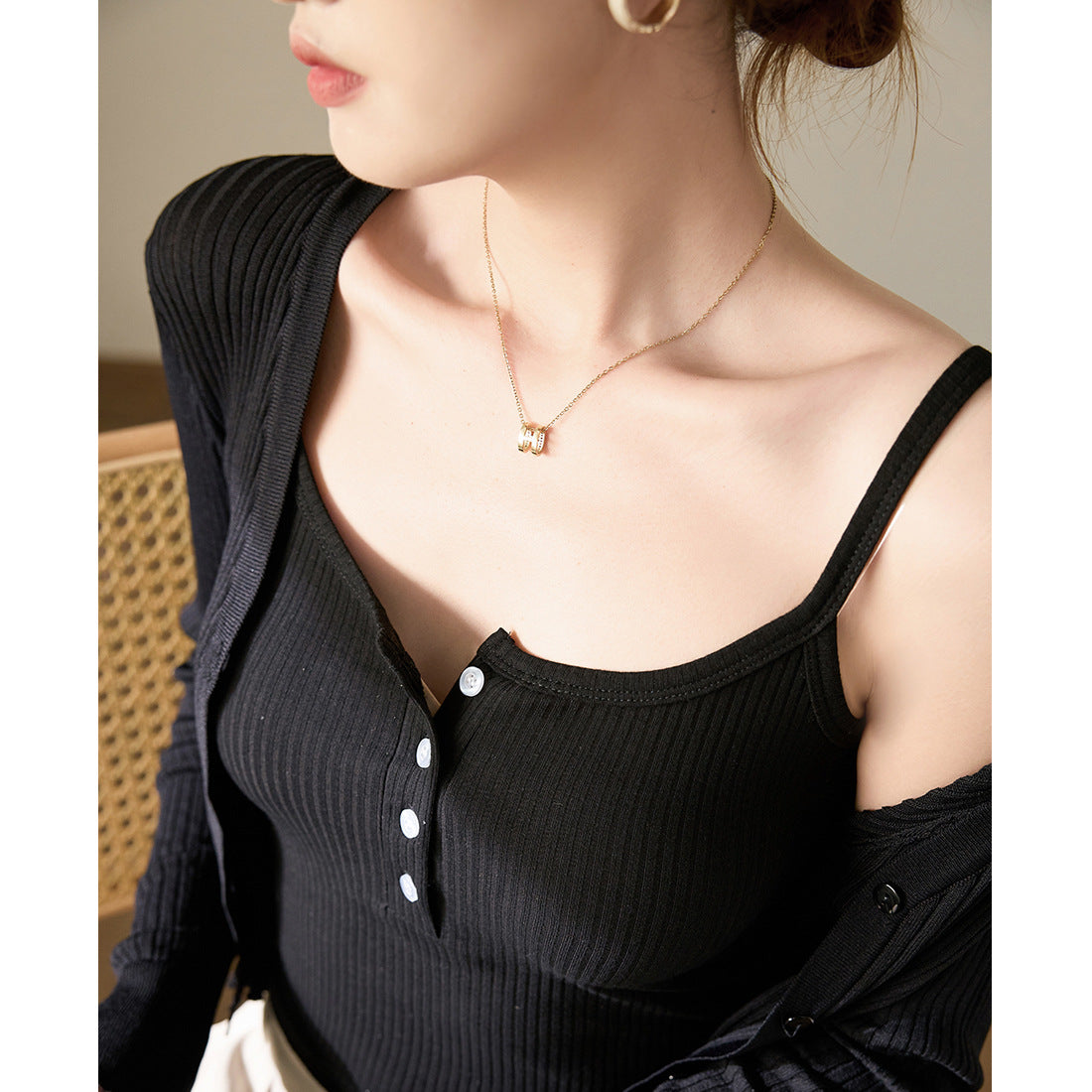 Cross-border popular short halter shirt button small vest women's summer 2026 new solid color fashion inner bottom top