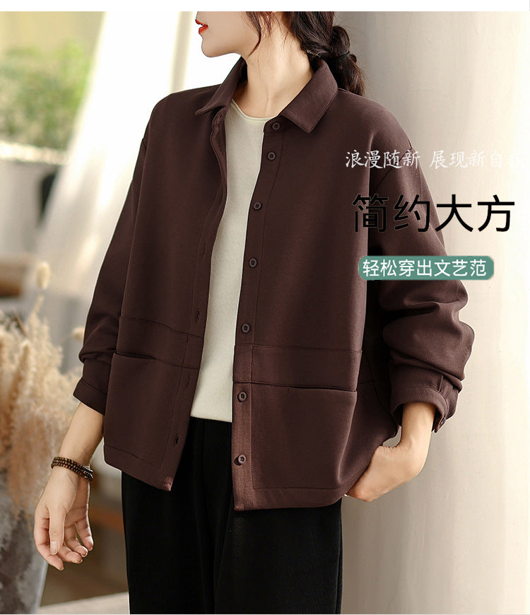 Real shot 2025 autumn new loose casual lapel fashion short coat women