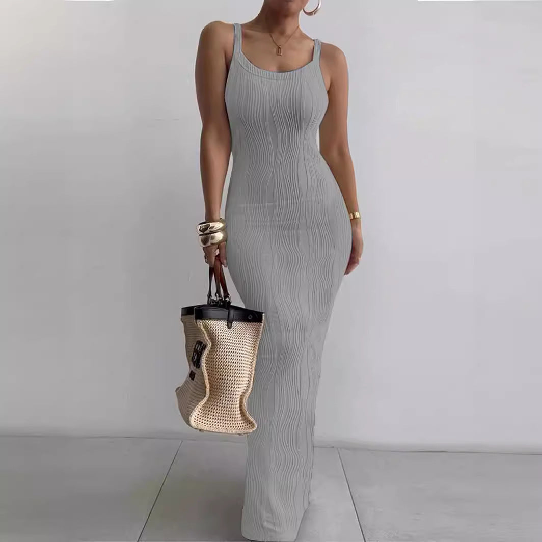 2025 Cross-border e-commerce independent station Amazon European and American women's clothing tight long dress slim sleeveless temperament dress