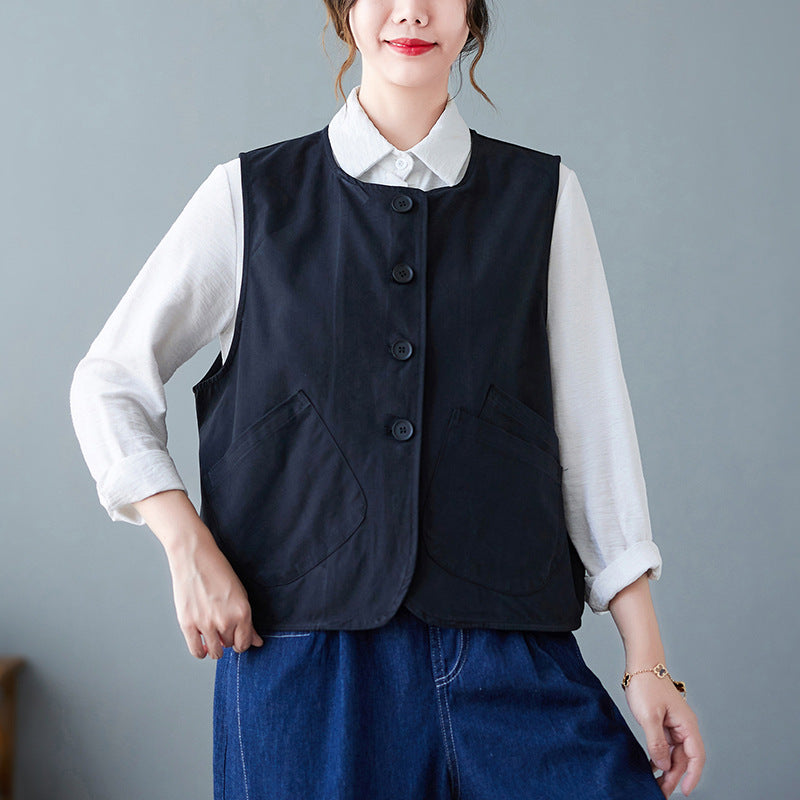 Real shot 2025 spring new literary loose solid color stacked vest women's coat #2085