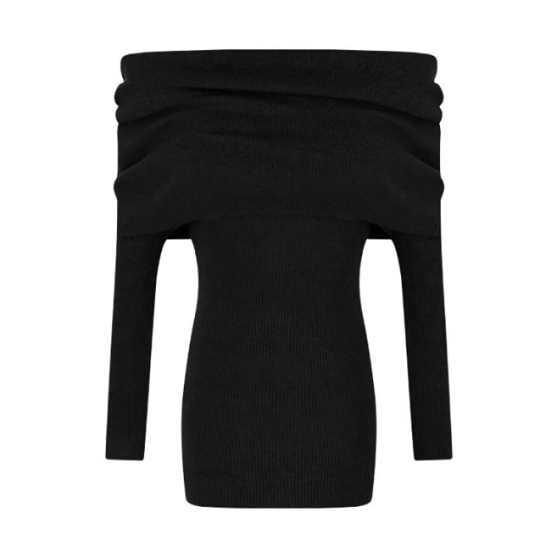 Autumn women's clothing 2025 new high-end long-sleeved one-word shoulder knitted dress red hip-wrapped short skirt children