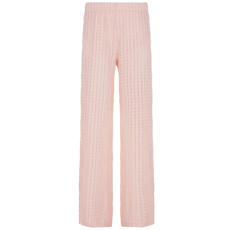 Casual vacation style texture material design knitted pants micro perspective Spice Girls summer new loose lazy comfortable trousers