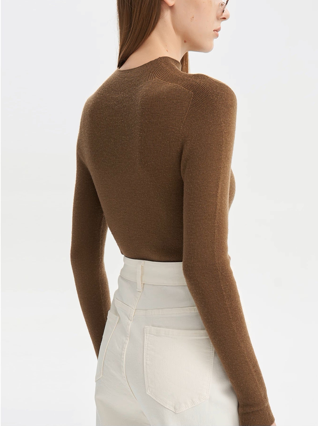 SHALLOW STREAMS Seamless all-in-one red wool sweater, semi-turtleneck sweater women's autumn and winter bottoming shirt top