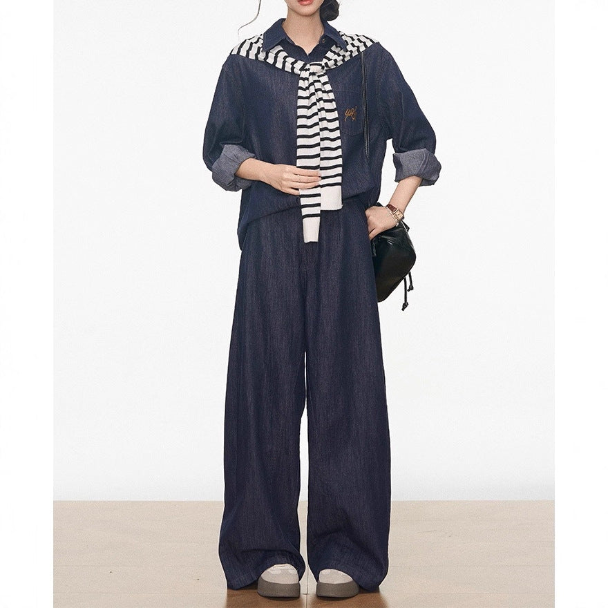 WESTAYONE denim suit women's 2025 new denim jacket Tencel jeans + shawl