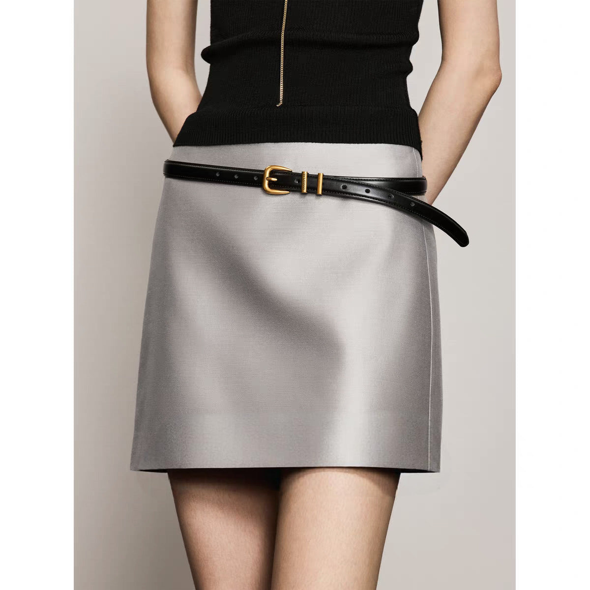 Versatile 40 mmi heavy-duty high-density double-sided silk wool leopard print skirt women's retro short skirt elastic waist a word