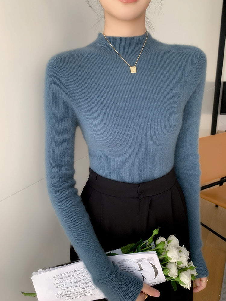 First-line ready-to-wear~ seamless semi-turtleneck cashmere sweater for women's autumn and winter slim-fitting and thin knitted wool bottoming sweater