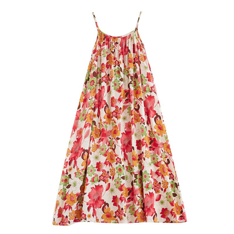 2024 summer new cotton and linen large size bohemian seaside vacation travel beach dress suspender dress women