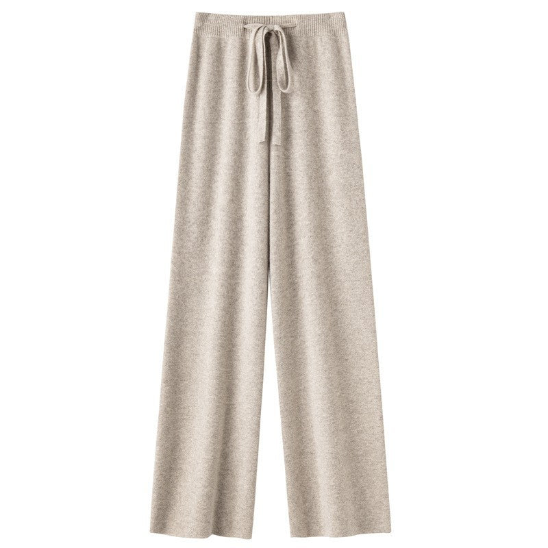 Autumn and winter thickened 100% soft waxy wool wide-leg pants women's drape knitted straight trousers cashmere small mopping trousers