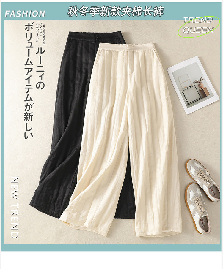 Real shot cotton pants women's winter 2025 new outer wear thickened warm high waist loose wide leg pants