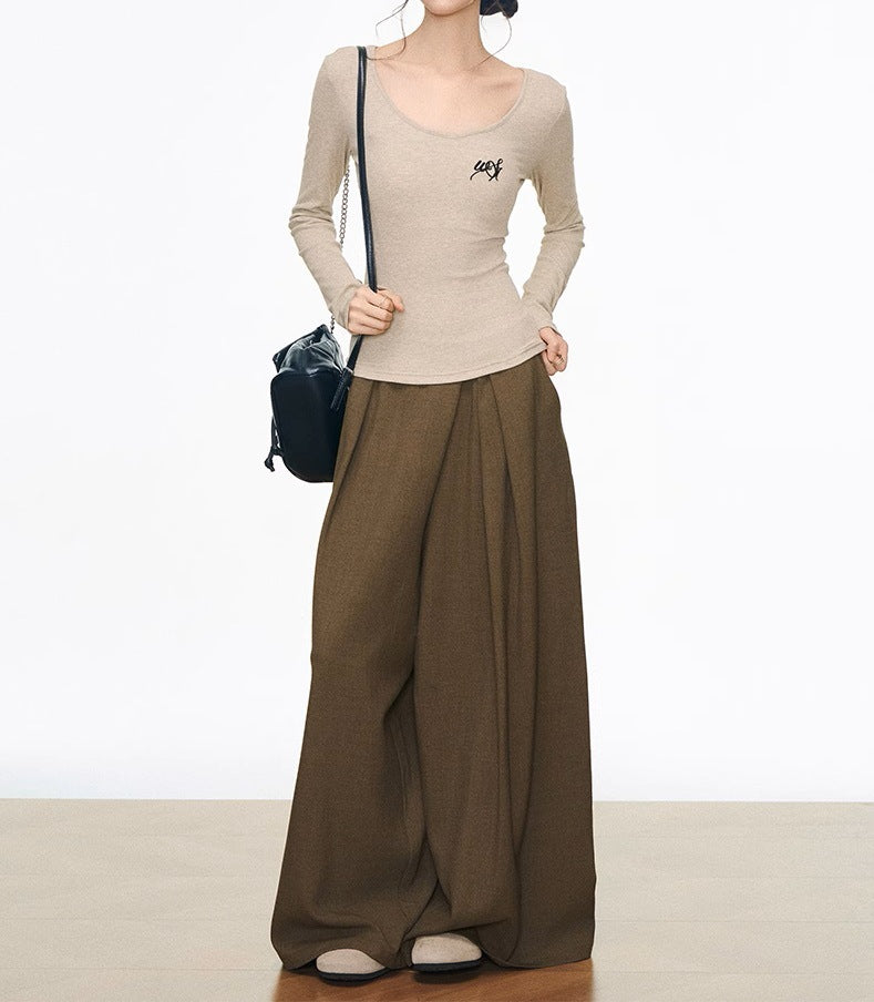 WESTAYONE medium and long sweater cardigan women's Korean lazy + V-neck bottoming shirt + wide-leg pants