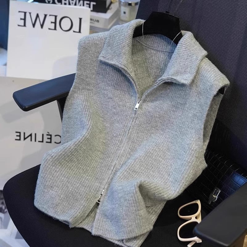 European high-end sense niche double zipper knitted vest autumn new simple casual stacking vest