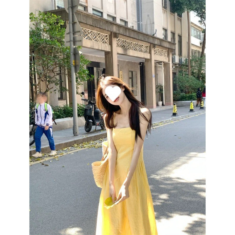 French small suspender dress women's summer new waist temperament long dress seaside vacation dress