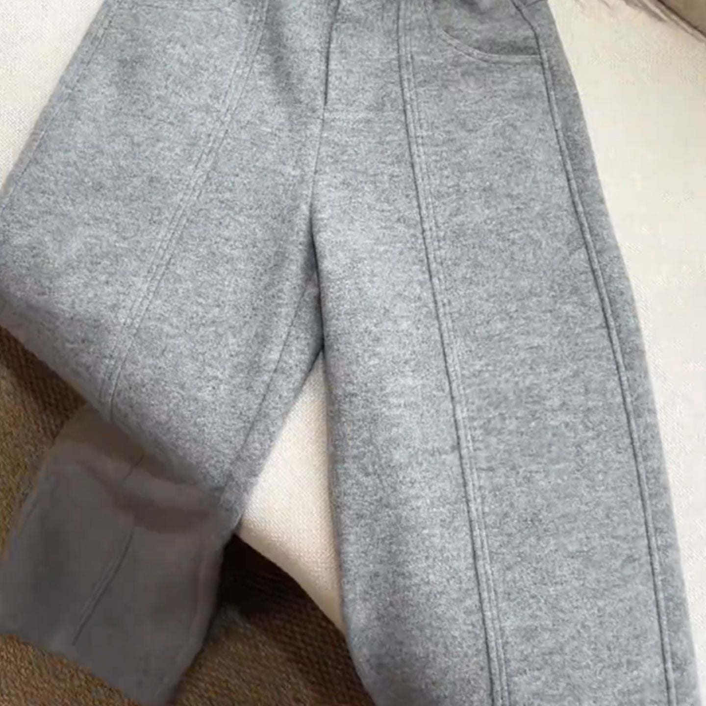 2025 autumn and winter light gray high-waisted and thin three-dimensional tailoring woolen straight-leg pants femininity warm commuter pants