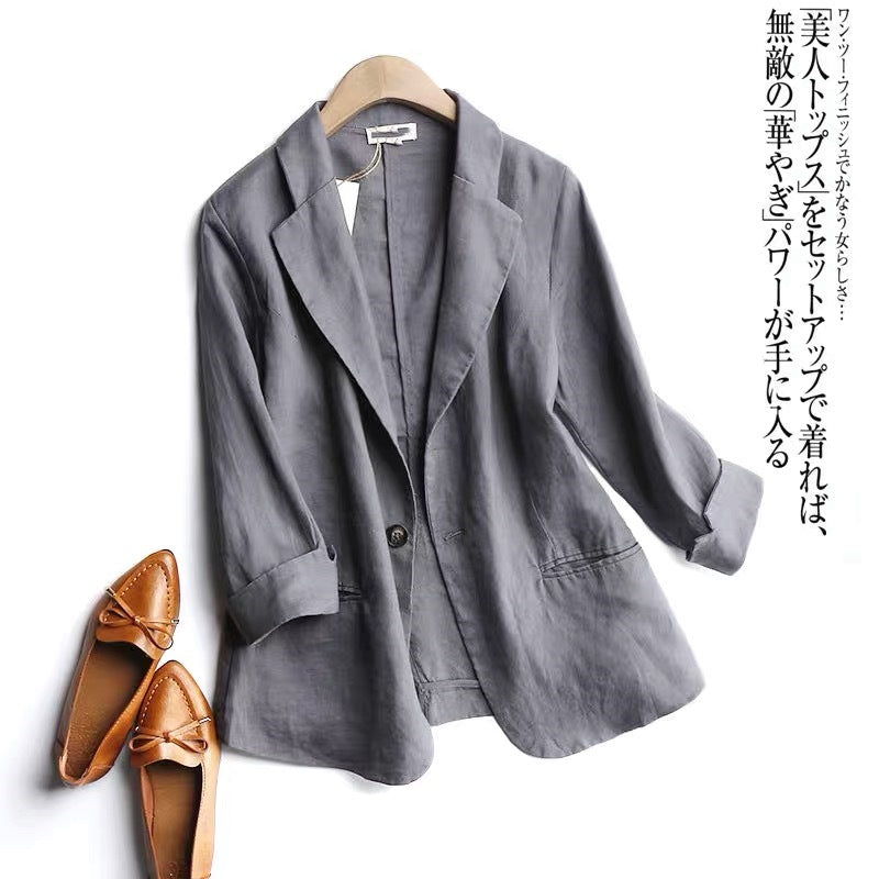 2025 spring new literary large size loose solid color long sleeve small suit suit jacket women 6066 #