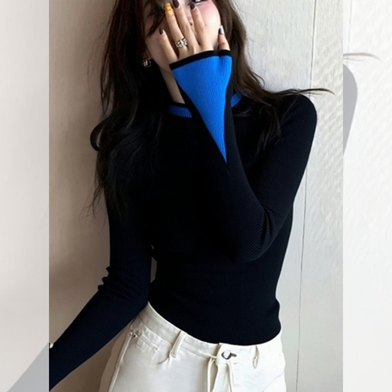 2025 winter senior feeling super good-looking soft waxy lazy wind age reduction unique chic relaxation contrasting color knitted sweater women