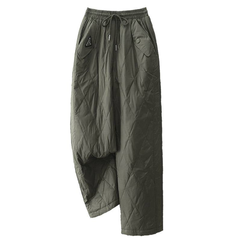 Real shot 2025 winter new rhombus grid literary loose straight casual warm cotton pants women's outer wear