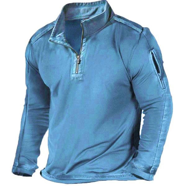 2025 Foreign Trade Men's Amazon Men's Outdoor Sports Fashion Zipper Stand-Up Neck Long Sleeve Elastic Pocket Sweater