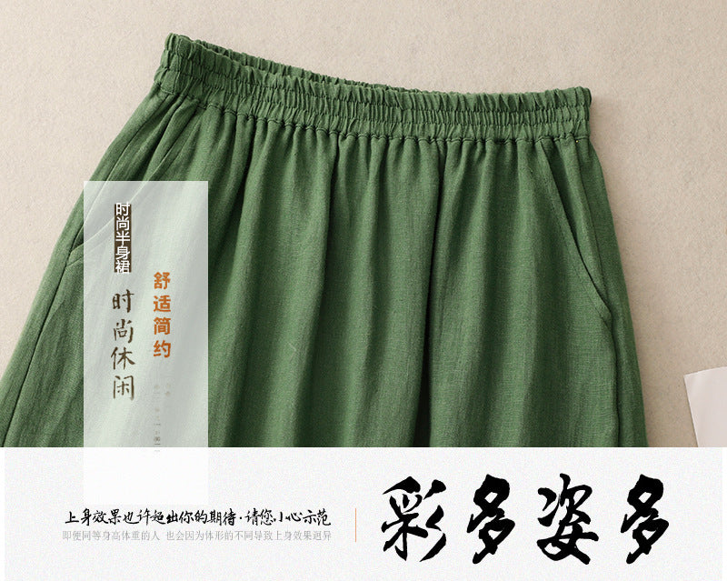 The real shot is in the summer of 2025, the new literary and retro solid color cotton and linen medium and long side split and thin skirt women