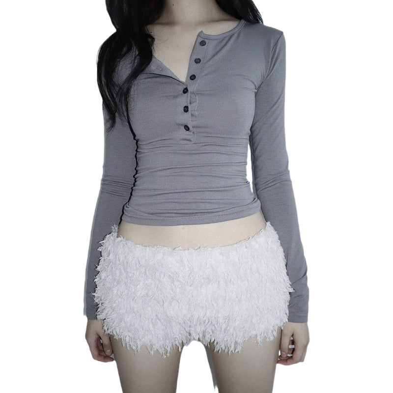 Hegel autumn and winter snow-white plush warm low-rise casual home pants Christmas age-reducing personality tight shorts