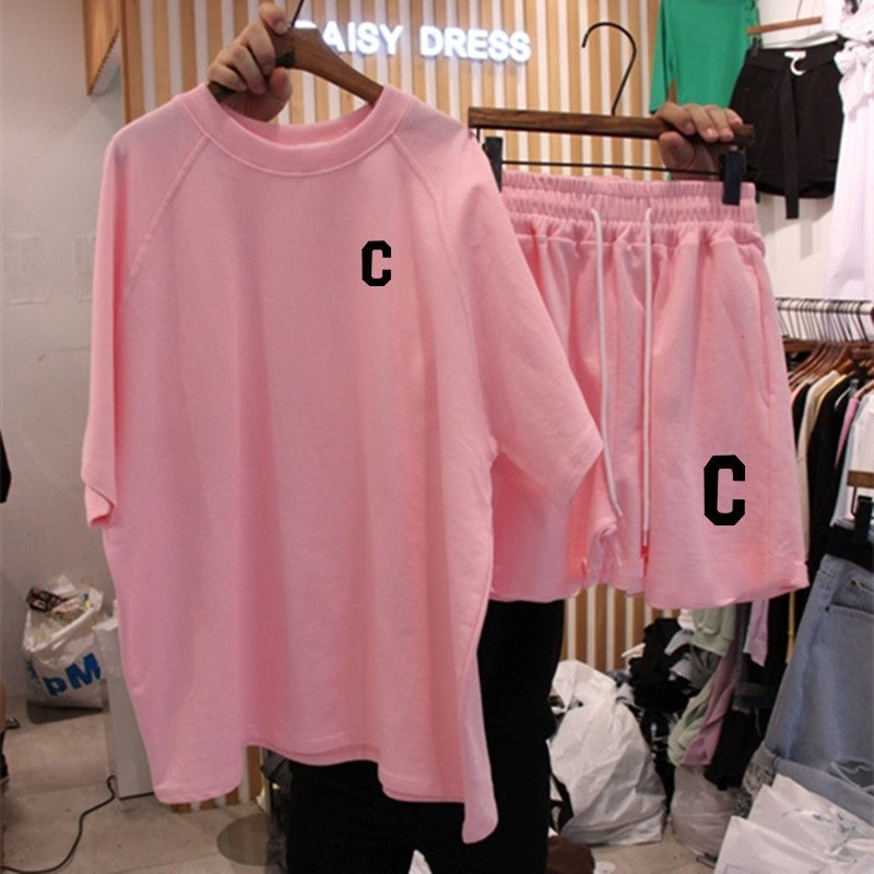 Horn sleeves casual sports suit women's clothing summer thin summer clothing running fashion foreign style short-sleeved shorts two-piece set