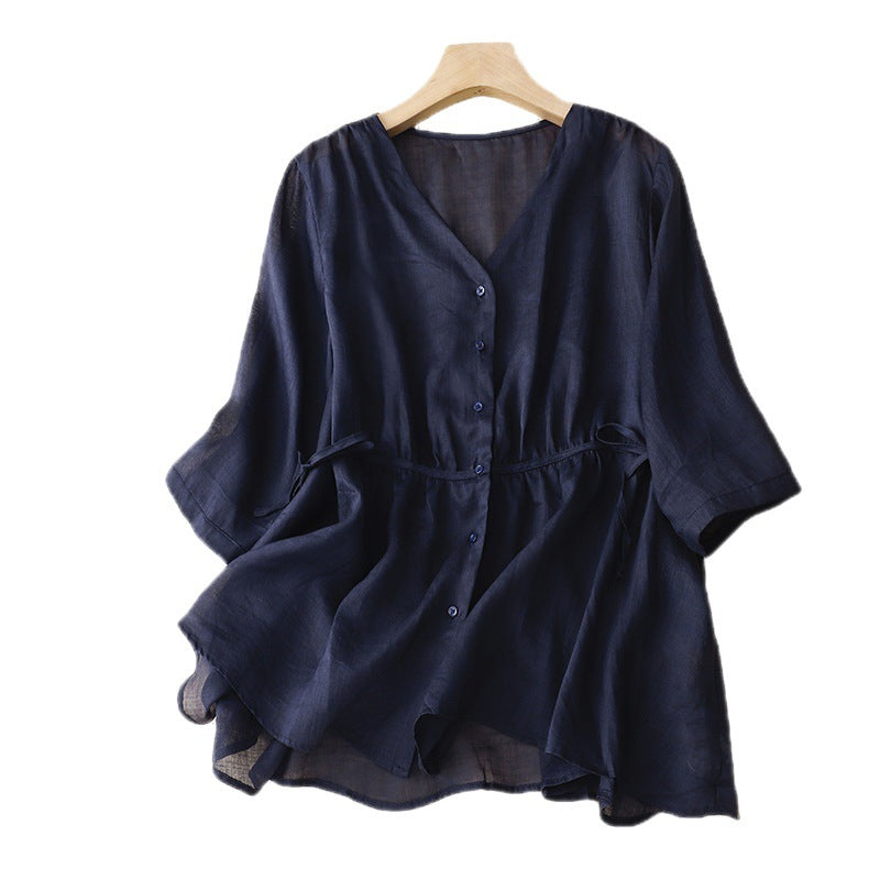 2024 summer thin cotton and linen solid color simple cardigan loose and thin vest top women #2290