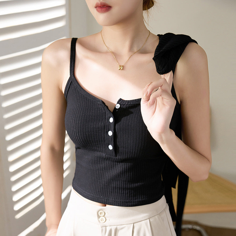 Premium Maillard cotton button-up sling vest women's summer 2026 new base inner and pure desire outer top