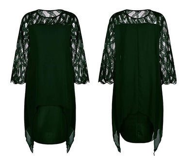 2025 Amazon AliExpress European and American lace splicing seven-quarter sleeve irregular hem chiffon dress spot