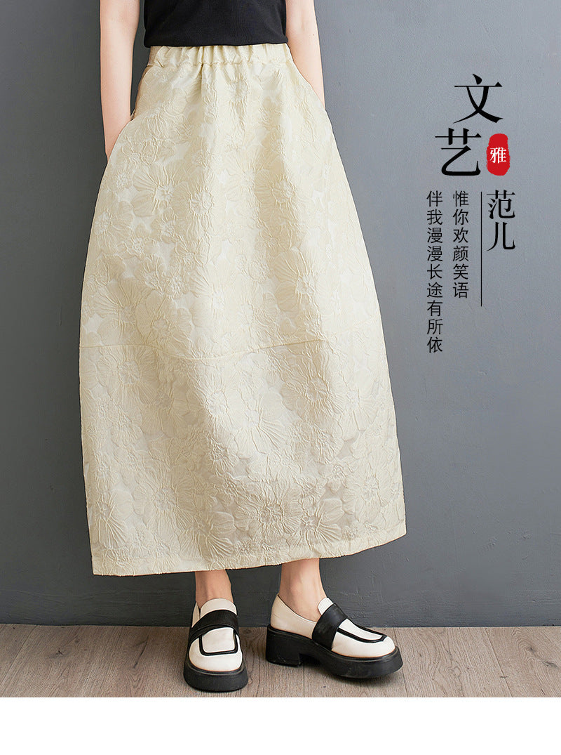 Real shot, spring 2025 new casual loose solid color elastic waist skirt women's bud skirt medium and long