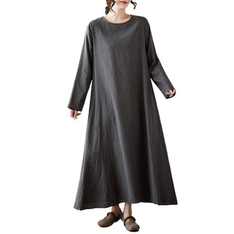 The real shot will be in the autumn of 2025. The new foreign trade cotton and linen printing loose large size long sleeve fat MM plus fat plus large dress.