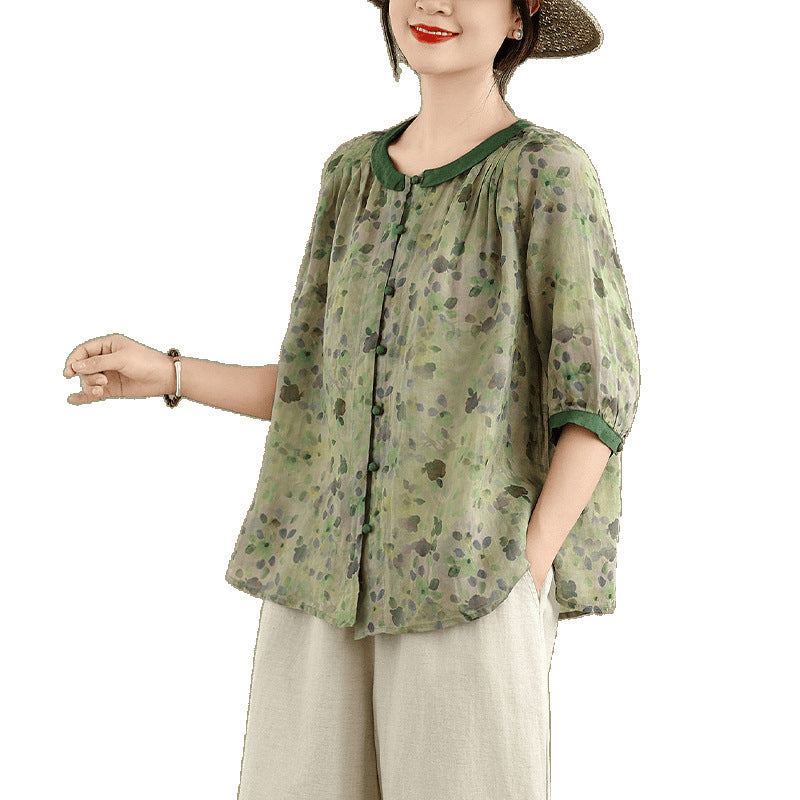 Real shot 2025 summer cotton and linen large size literary loose and thin shirt top + pants two-piece suit women