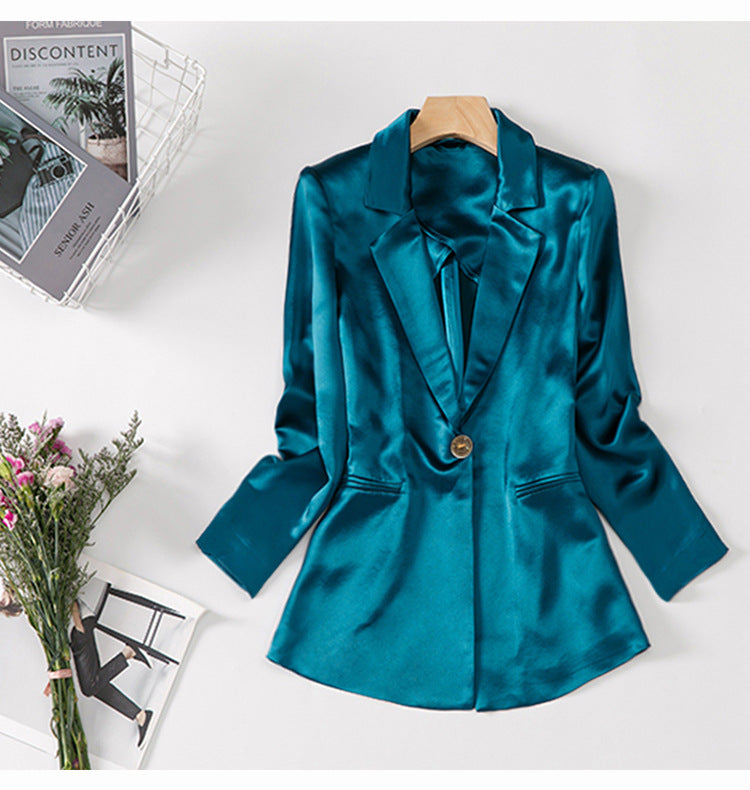 Acetate small blazer, slim and slim, single-breasted, light luxury, niche texture, thin small suit top, female OL Han