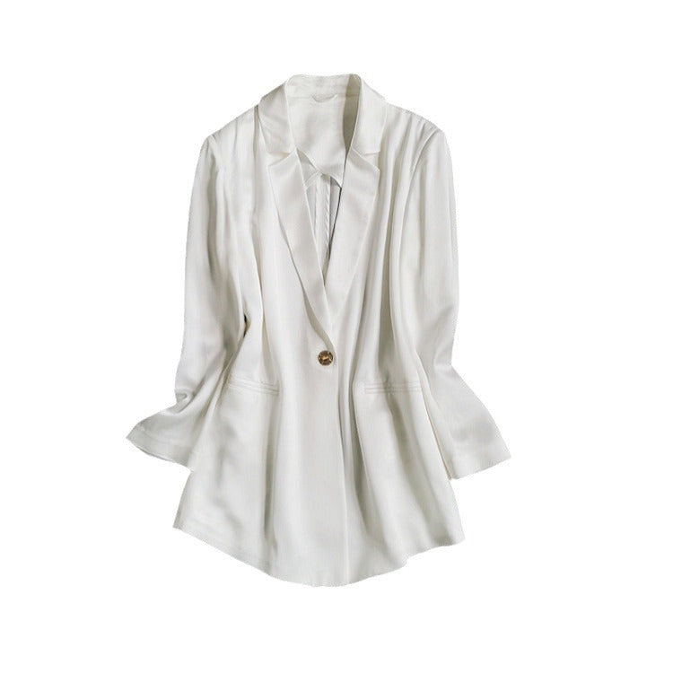 White imported acetic acid small suit Internet celebrity pearlescent 2025 spring new light luxury jacket one button suit