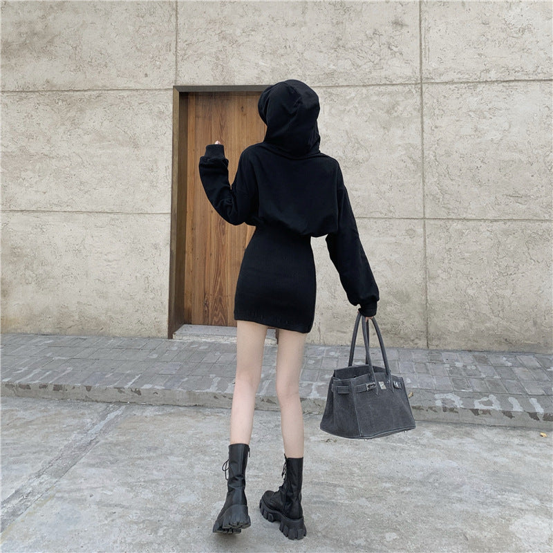 2025 new design sense niche small man light and familiar Hepburn style black sweater dress women's clothing autumn and winter