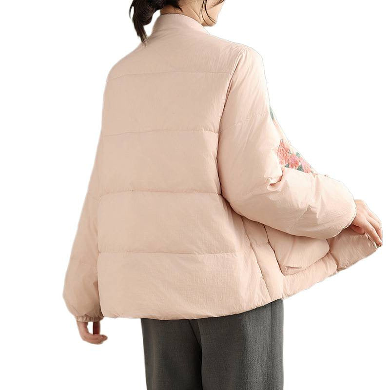 Real shot original winter 2025 new down cotton heavy industry embroidered stand-up collar cotton jacket women's light national style buckle jacket