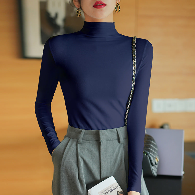 【】Pure cotton slim collar, long-sleeved T-shirt base shirt, women's spring and autumn underwear, basic top, high-temperature setting