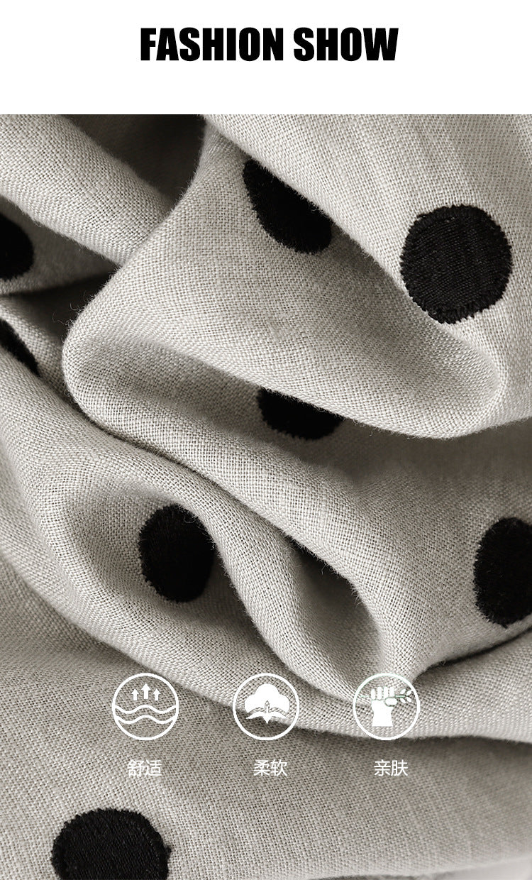 Real shot 2025 summer new cotton and linen literary and retro loose V-neck short-sleeved dress women's medium and long #9552