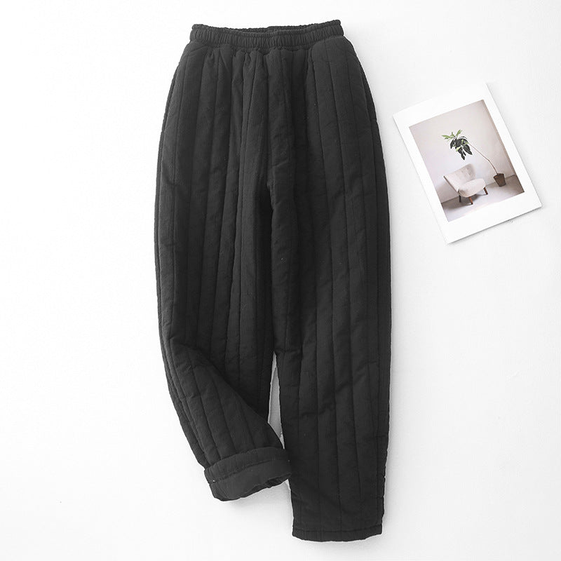 Thickened cotton-padded thermal trousers, new cotton and linen quilted vertical grid casual cotton-padded trousers for women's outer wear in autumn and winter of 2025