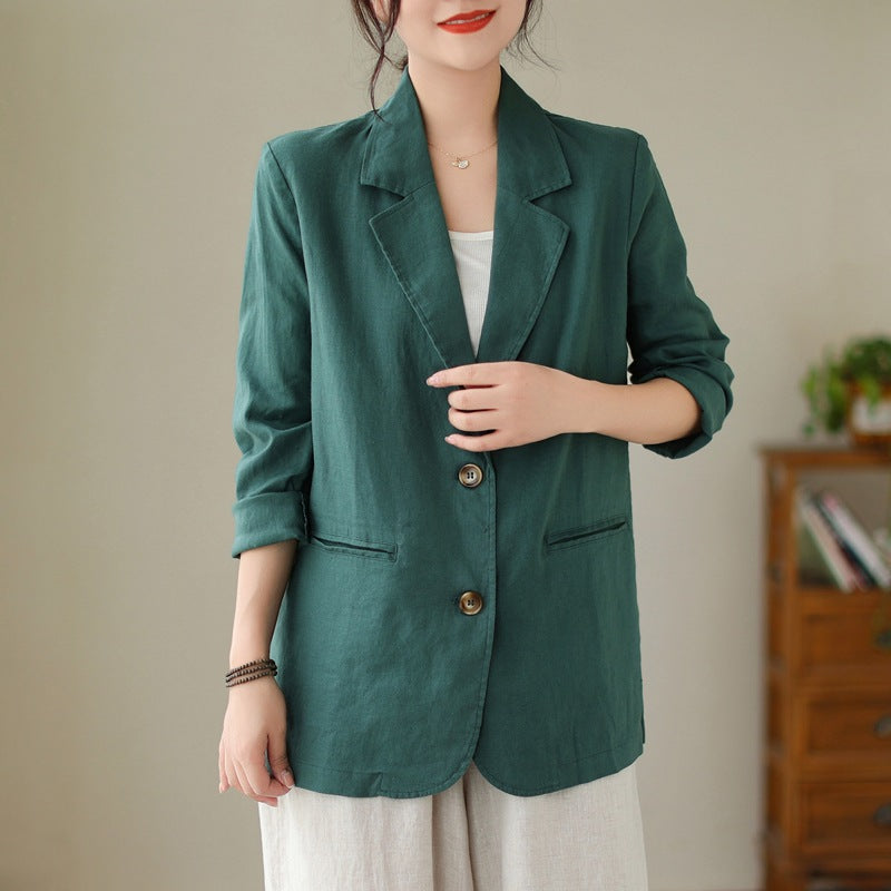 Real shot 2025 spring new literary loose solid color small suit casual suit long sleeve jacket women #9668