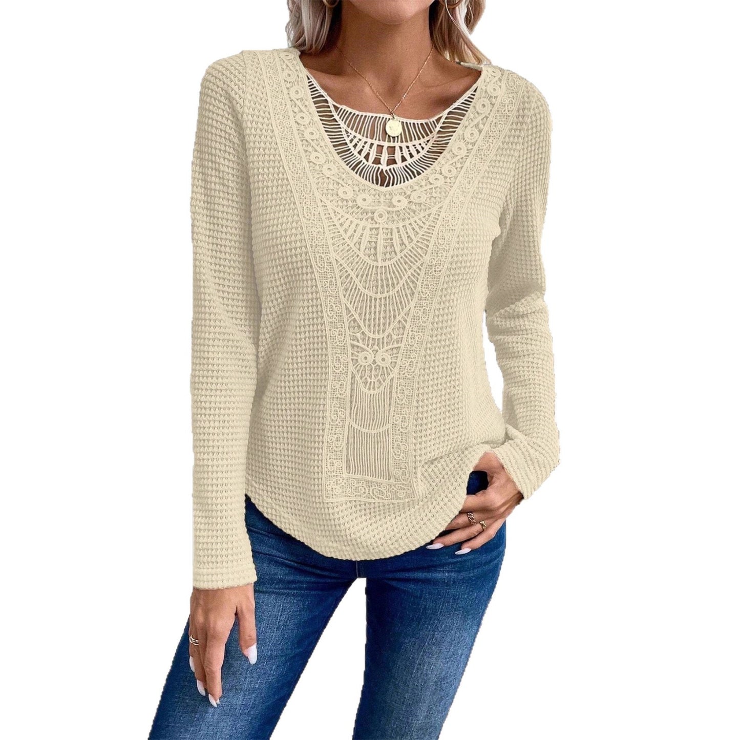 2025 Independent Station Amazon Europe and the United States Cross-border Foreign Trade Autumn and Winter New Women's Clothing Solid Color Long Sleeve Women's Top