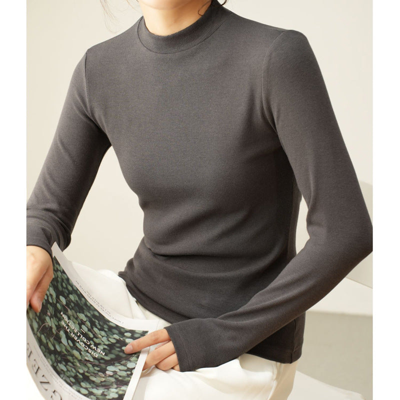 Fearless Goods Biyou cotton threaded u-neck long-sleeved T-shirt women's 2026 autumn and winter new slim-fitting and thin top bottoming shirt Korea