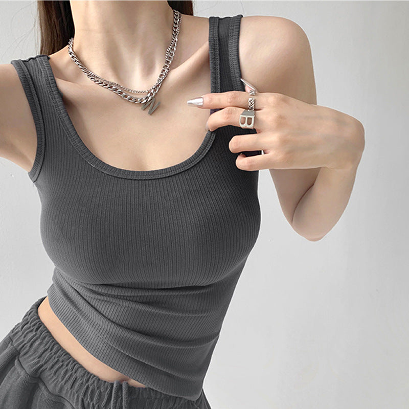 High Elasticity U-Neck Skinny Sexy Sports Bottom Vest Women's Summer Wear Spice Girl Slim Sleeveless Suspender Top